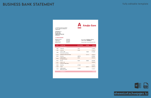 Alfa Bank – Kontoauszug (Word- und PDF-Beispiel)